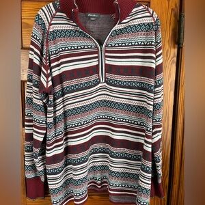 Eddie Bauer Maroon Patterned Half-Zip Sweater, XXL